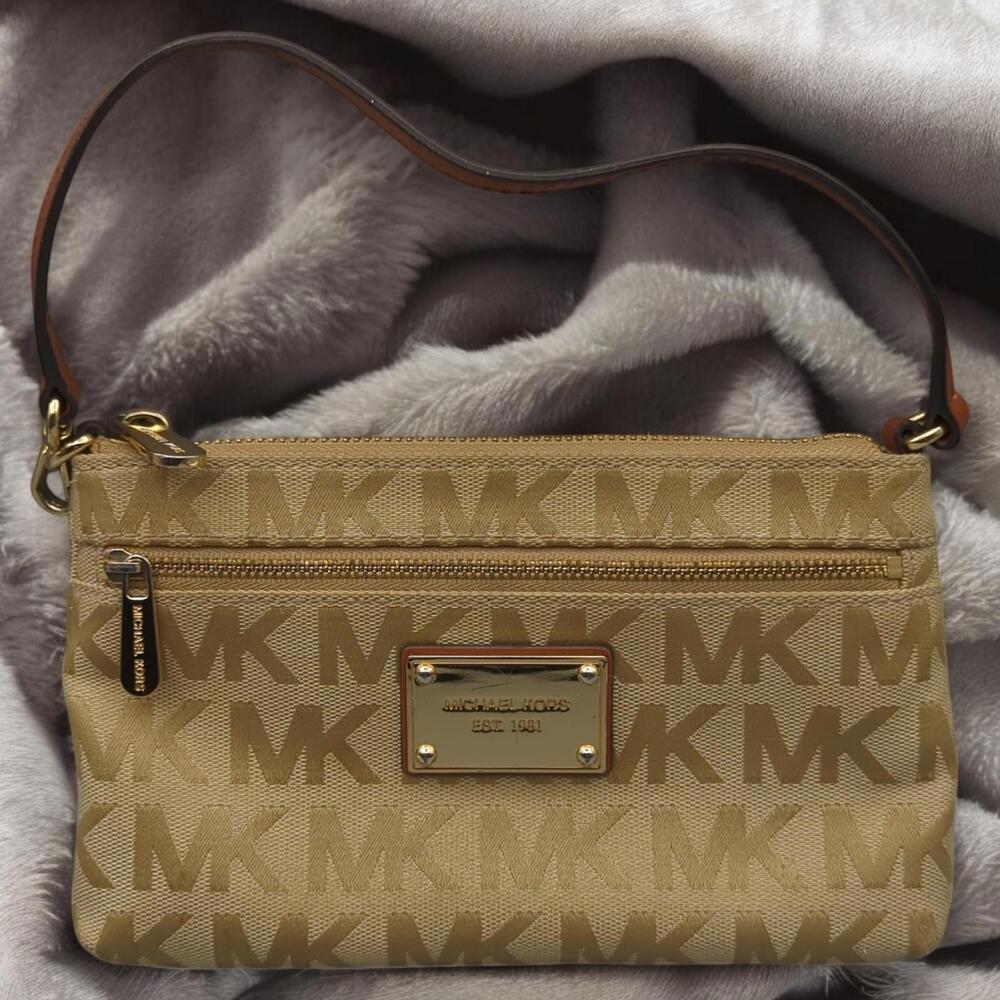 Michael Kors Clutch Wristlet Jet Set Signature MK Logo Top Handle Zipper
